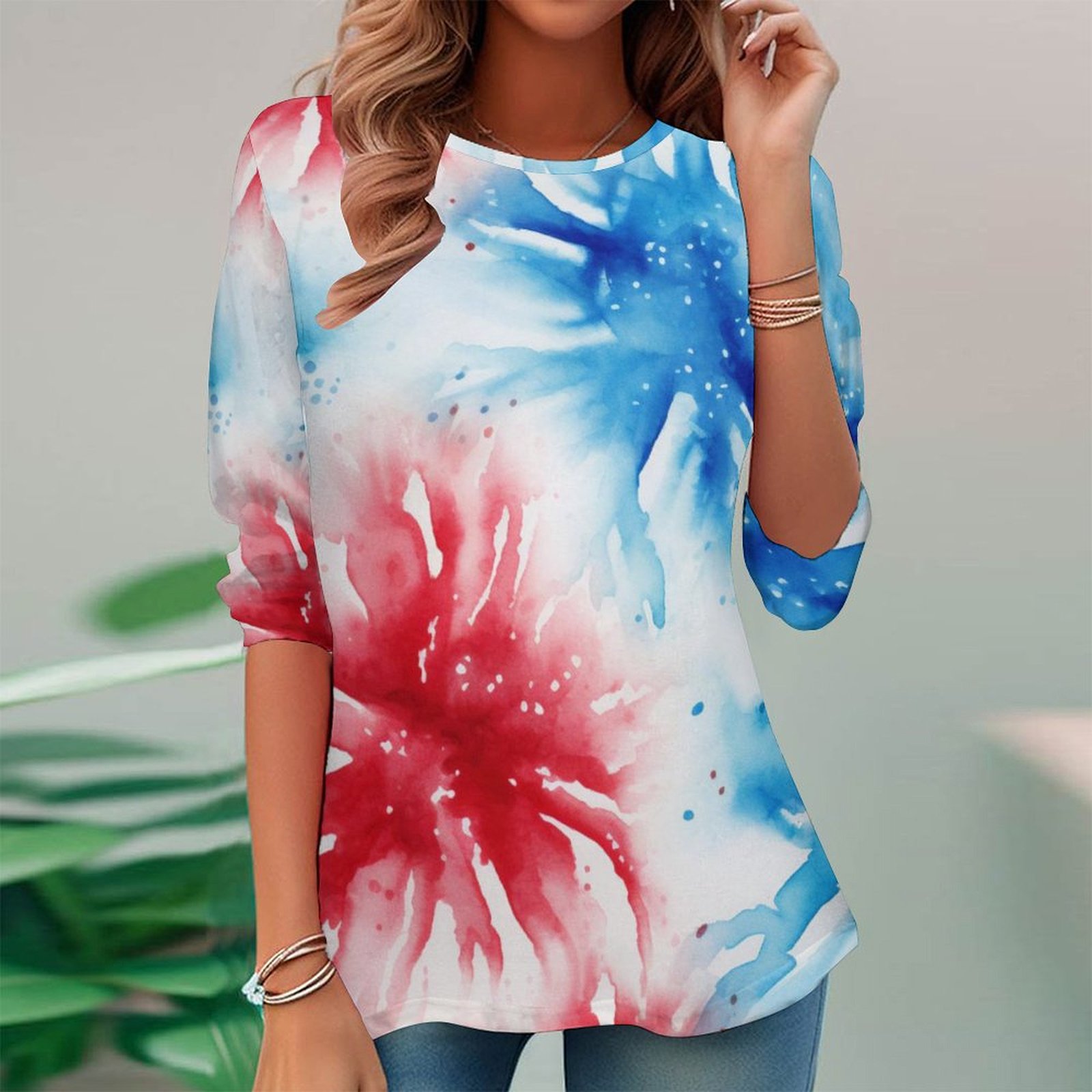 Women Long Sleeve V-neck Graphic Floral Printed Top