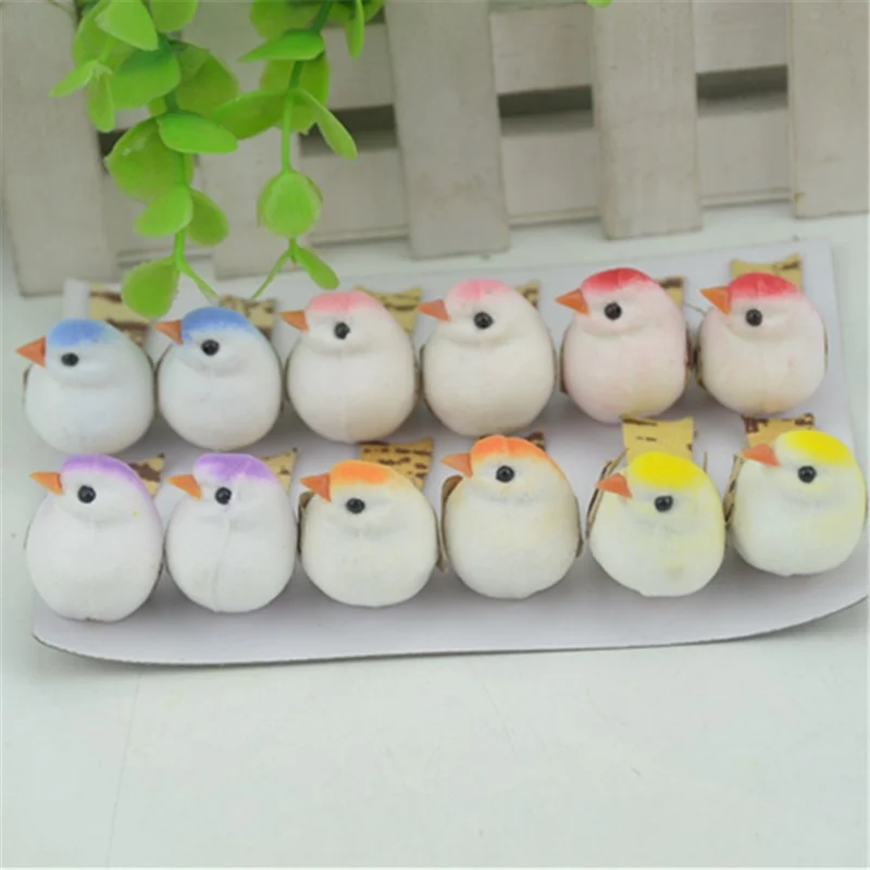12PCS/lot Cheap Mini Artificial Foam Birds For Home Wedding Party Decorative Handicraft DIY Gift Box Wall Craft