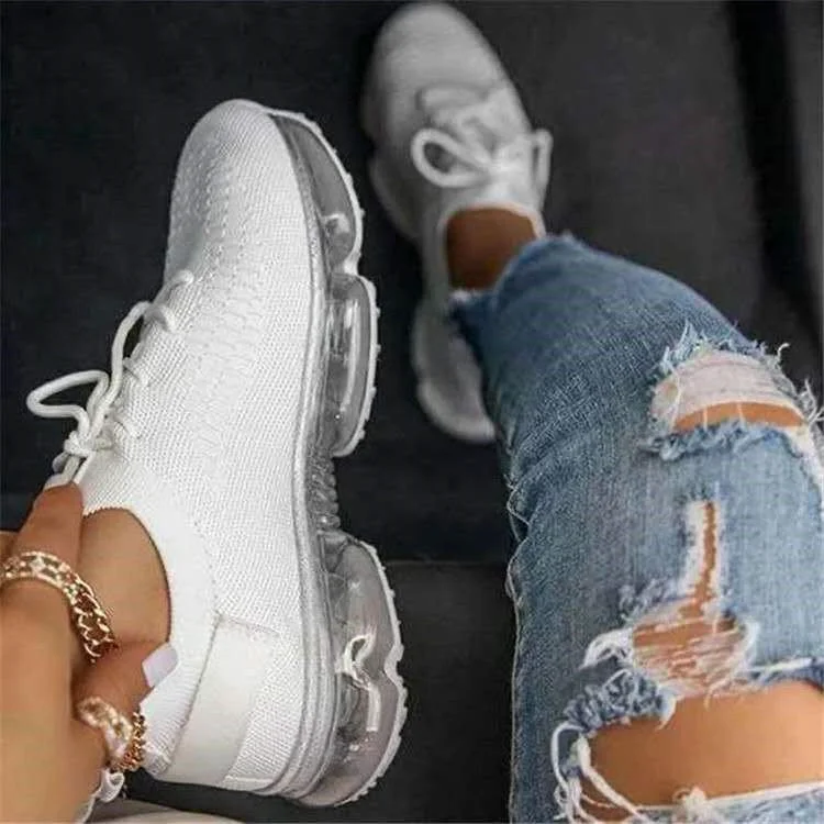 Women's Solid Color Shoelaces Round Toe Casual Sneakers