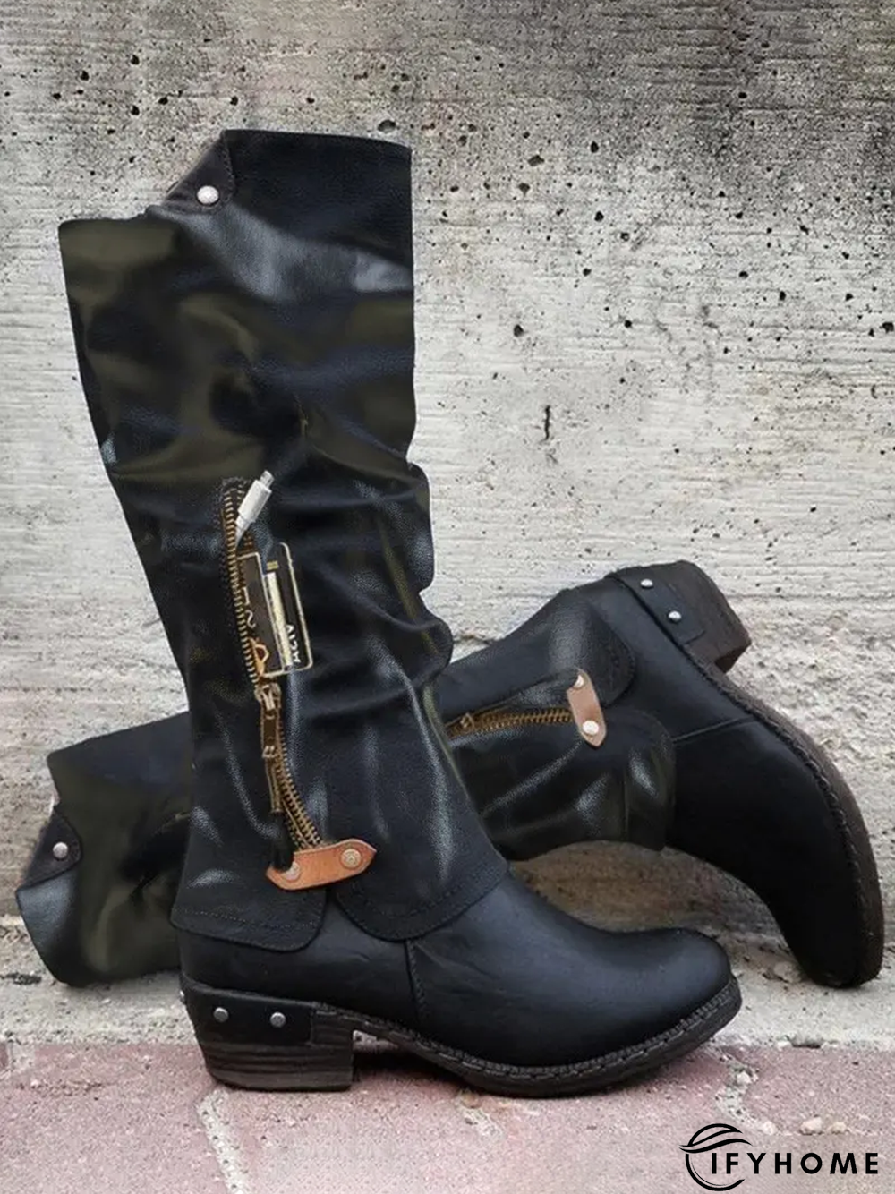 Vintage Casual Pleated Zip Riding Boots | IFYHOME