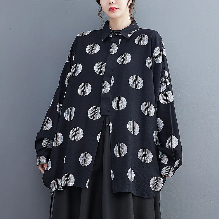 Loose Polka Dot Print Long Sleeve Shirt