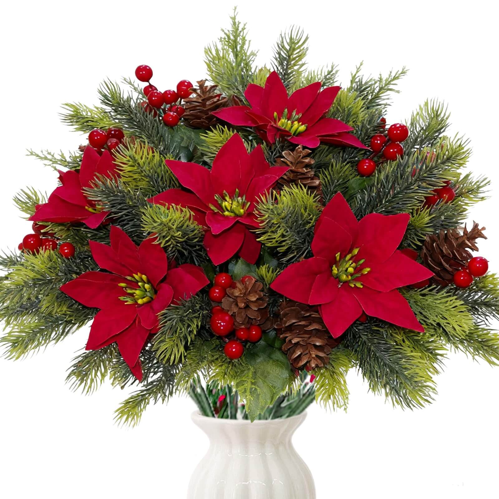 13.4" Christmas Artificial Poinsettia Flowers Stems (8 PCS)