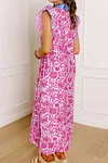 Women's Pink Floral Color Block Patchwork V Neck Short Sleeve Long Dress