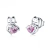 925 Sterling Silver Cat Pussy Pink Cubic Zircon Small Stud Earrings