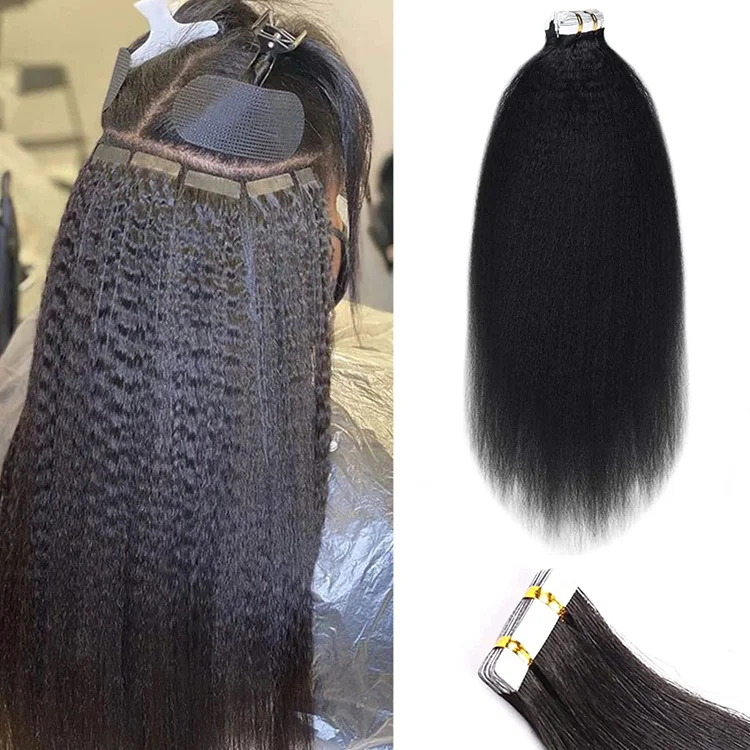 Kinky Straight Seamless Tape In Extension 12A+Virgin Human Hair