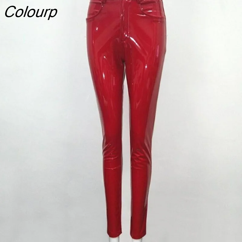Colourp Quality Celebrity Brown Red Black Leather Stretch Pants Sexy Fashion Boycon Pant