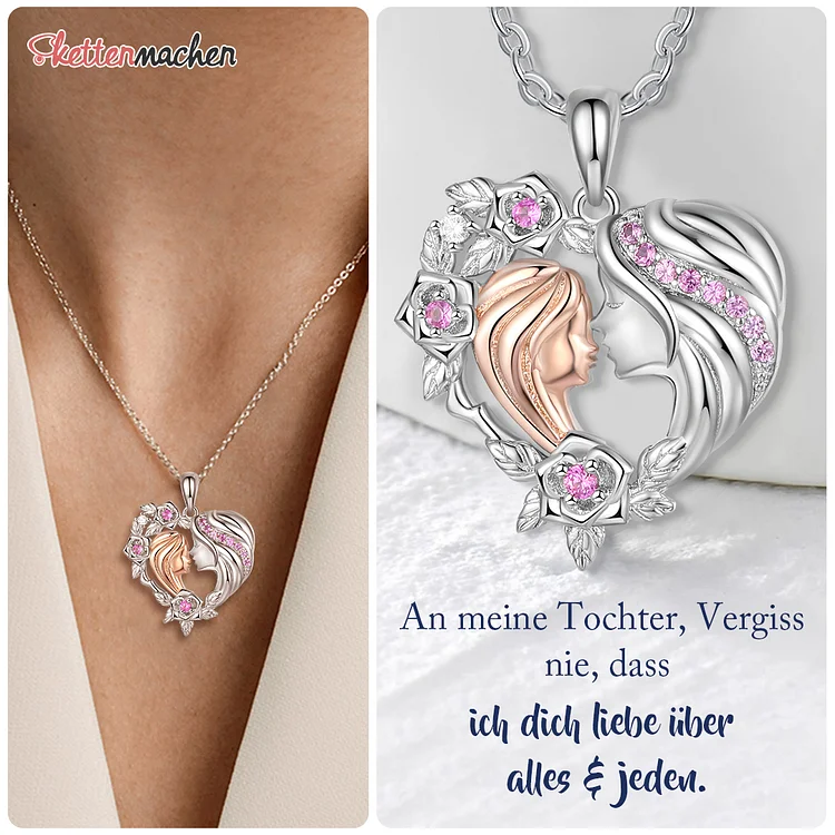 Kettenmachen Herz Halskette mit Zirkonia -Tochter ♡ Mutter Geschenk