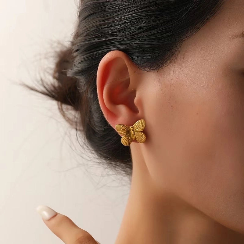 1 Pair Sweet Classic Style Butterfly Butterfly 304 Stainless Steel Imitation Gold  Ear Studs