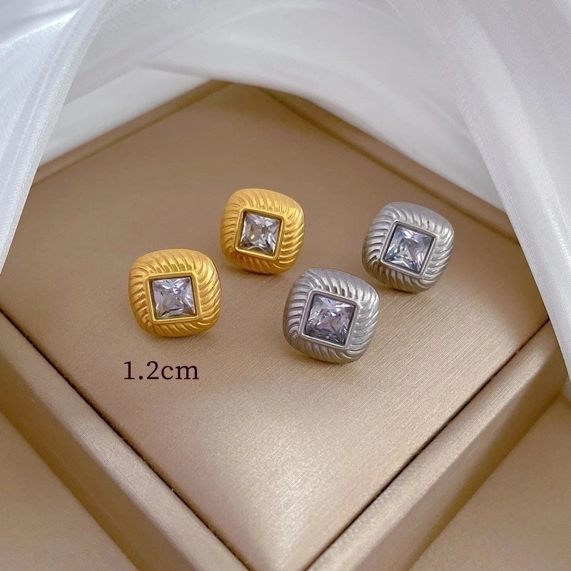 1 Piece Minimalist Classic Style Square Plating Inlay Titanium Steel Artificial Gemstones Ear Studs