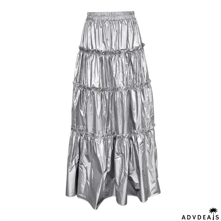 High Waist Stylish Silver Maxi Skirt