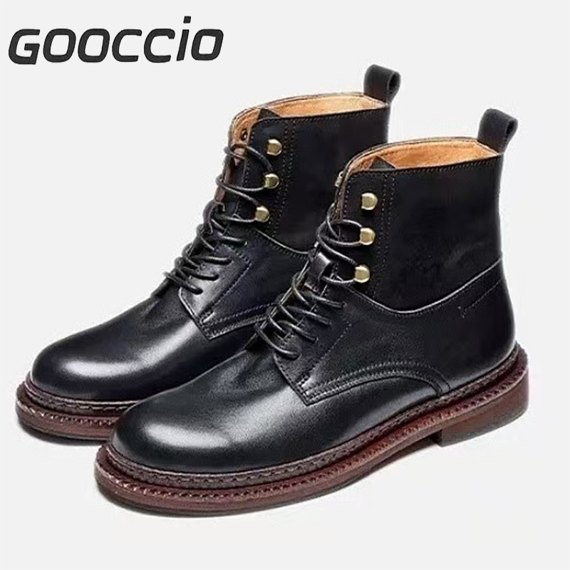 DT186 Retro-Style  Cowhide Martin Boots For Men GOOCCIO   