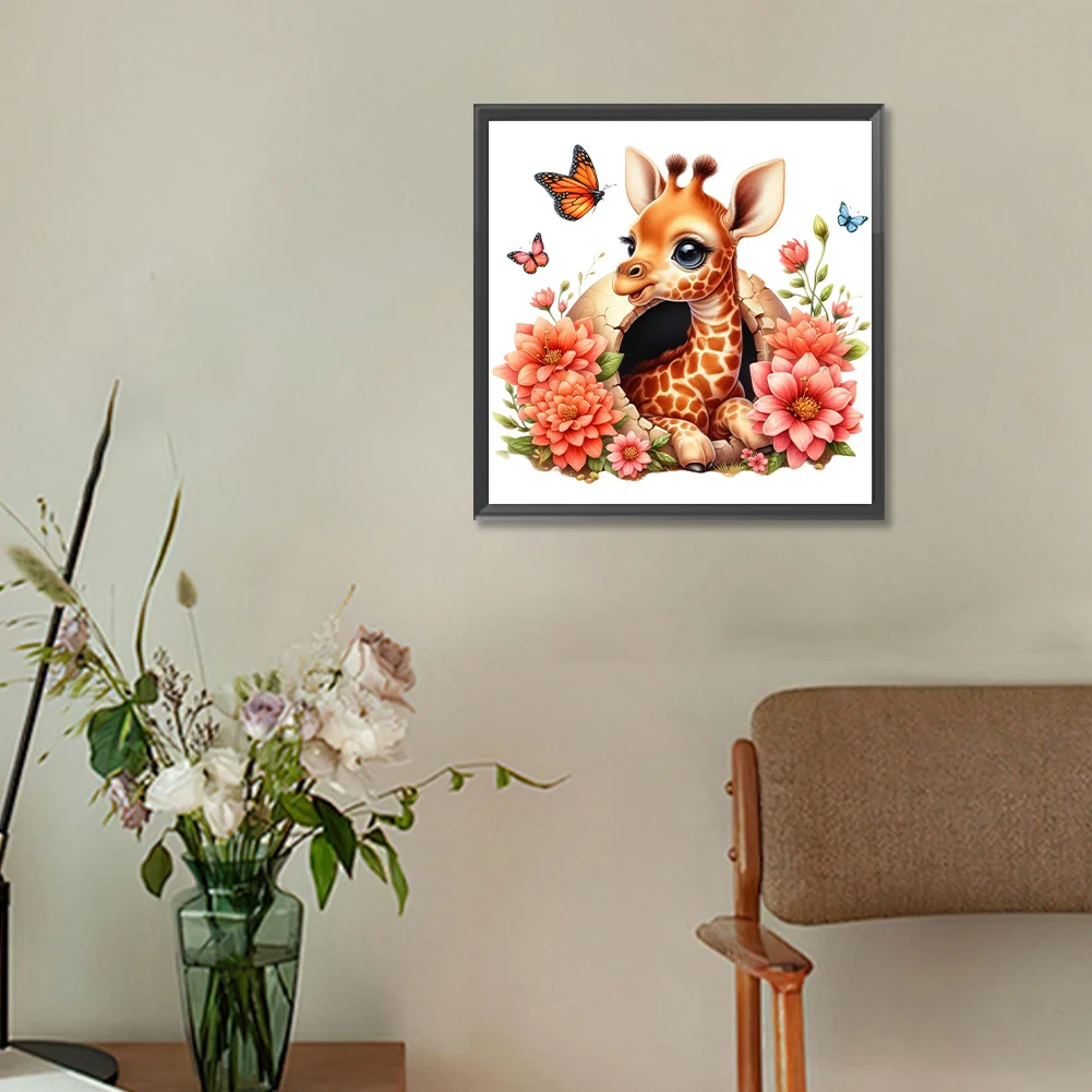 Diamond Painting - Full Round Drill - Flower Giraffe(Canvas|30*30cm)