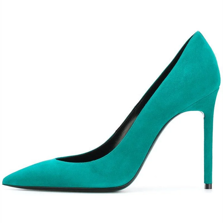 Classic Turquoise Vegan Suede Pointy Toe Stiletto Heels Pumps |FSJ Shoes