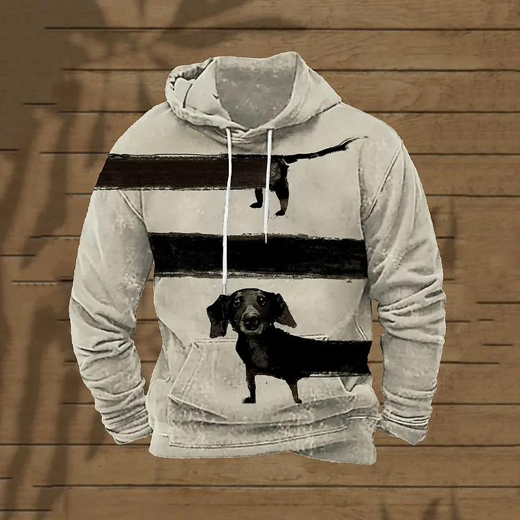 Utbros Men's Funny Lovely Dachshund Dog Painting Comfy Hoodie