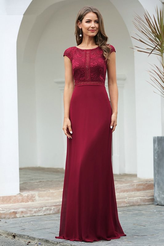 Burgundy Cap Sleeve Lace Prom Dress Long Evening Gowns On Sale - lulusllly