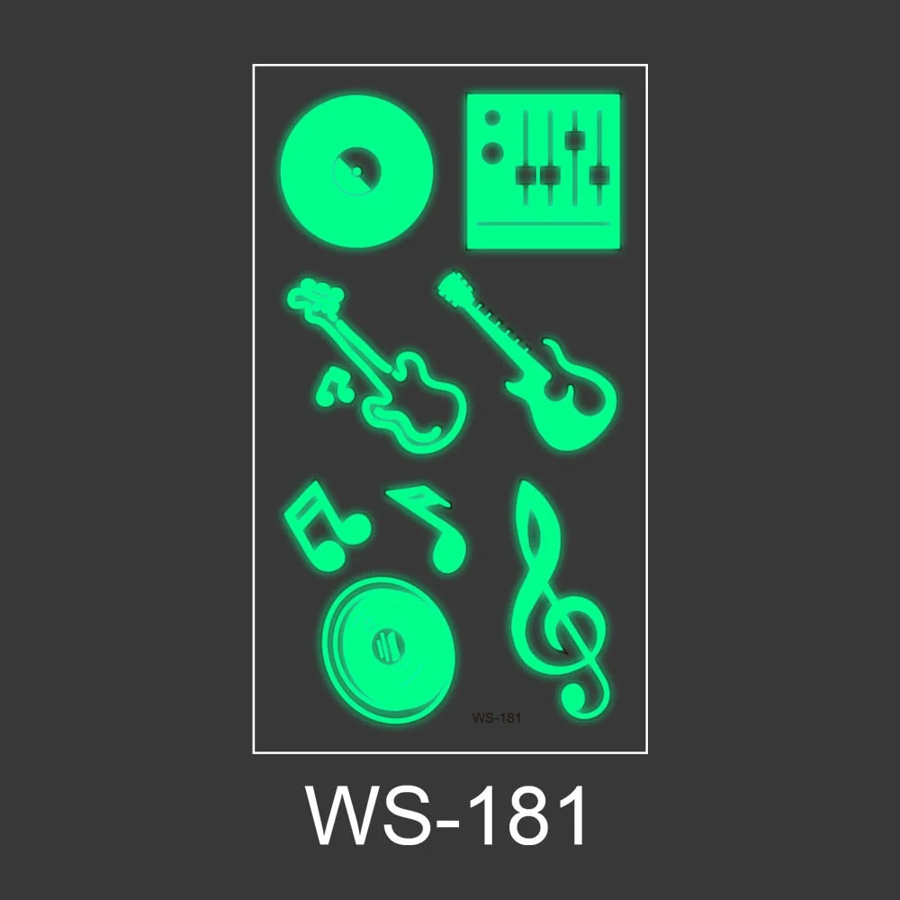 Luminous Tattoo Sticker Nightclub Bar Music Festival Carnival Tattoo Sticker Fluorescent Musical Note Glowing Cool Face Sticker