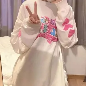 QWEEK Harajuku Y2k Letter Heart Hoodie Women 2023 Harajuku Streetwear White Long Sleeve Crewneck Sweatshirt Korean Kpop Alt Tops