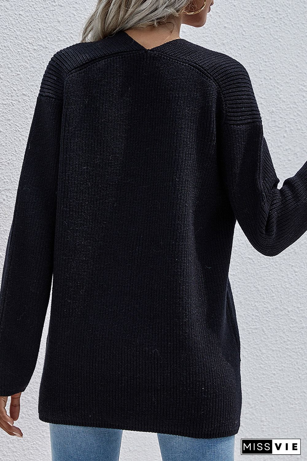 V-neck Long Sleeves Loose Solid Color Pullover Sweater Wholesale