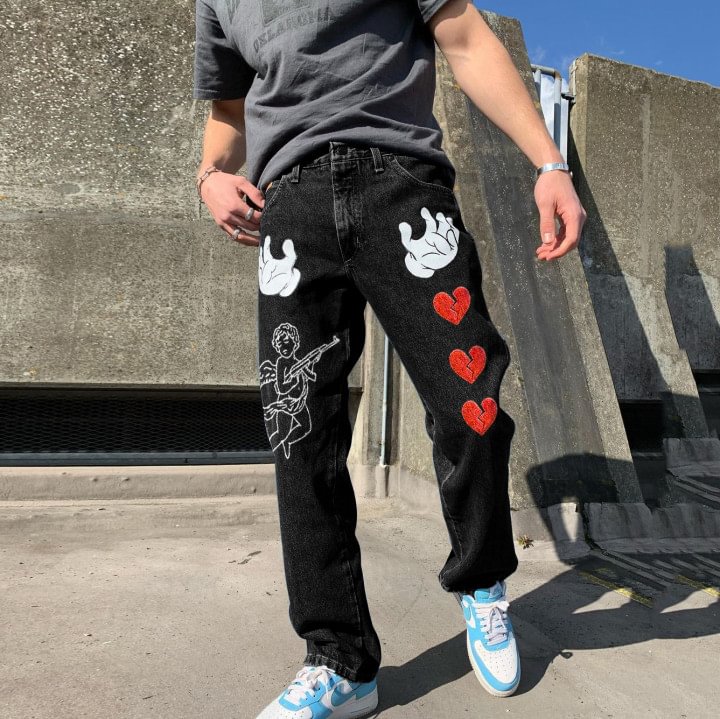 Street retro personality pattern jeans