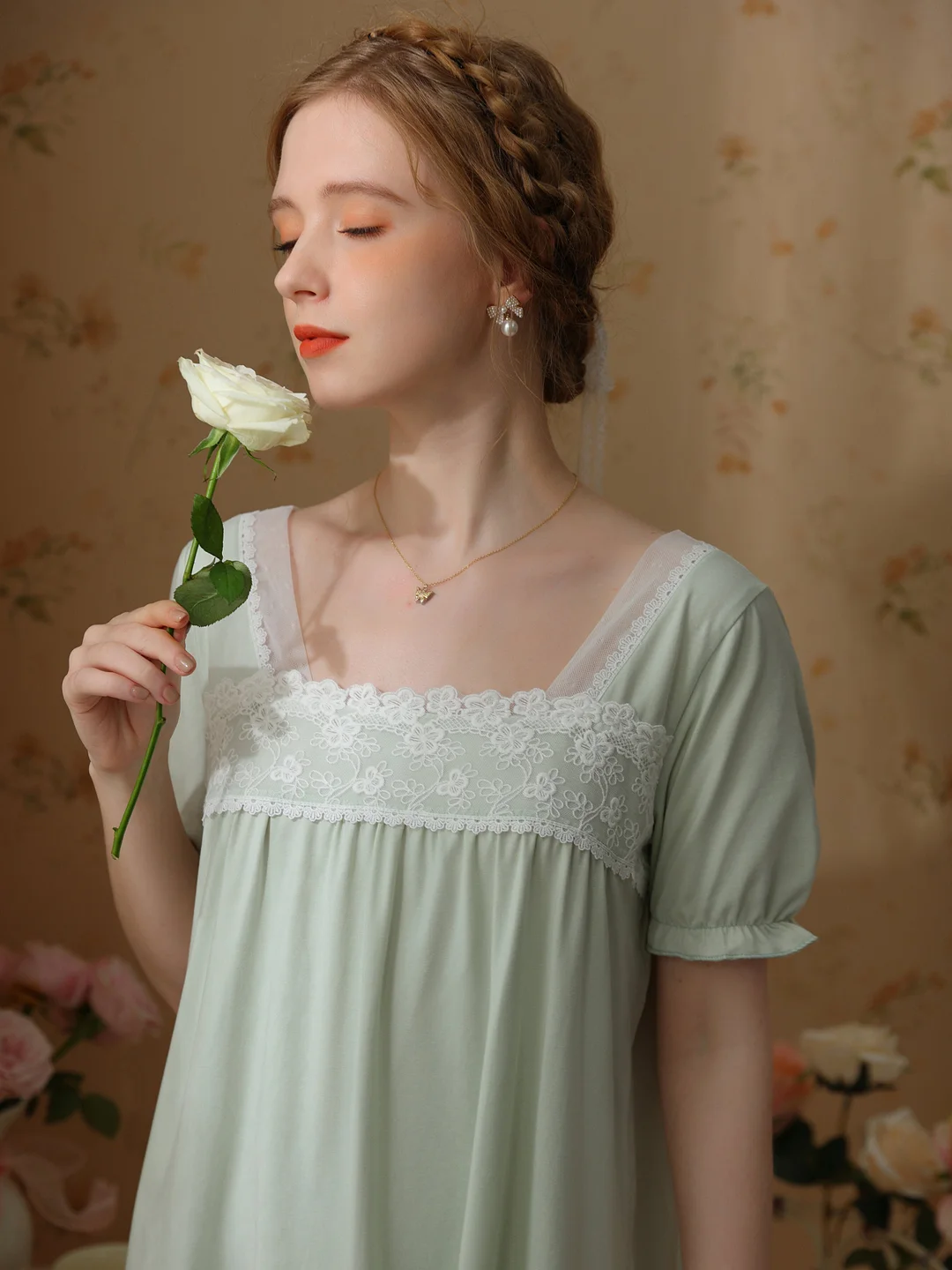 Short Dress Lace Princess Plus Size Sweet One-piece Vintage Nightgown
