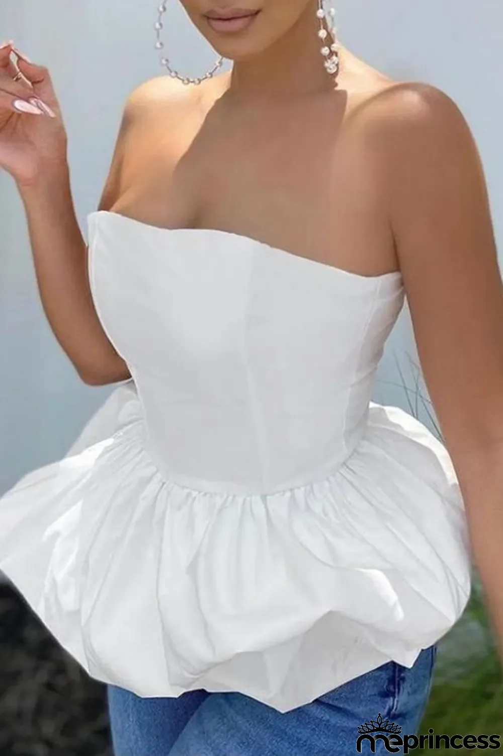 White Fashion Sexy Solid Backless Strapless Tops