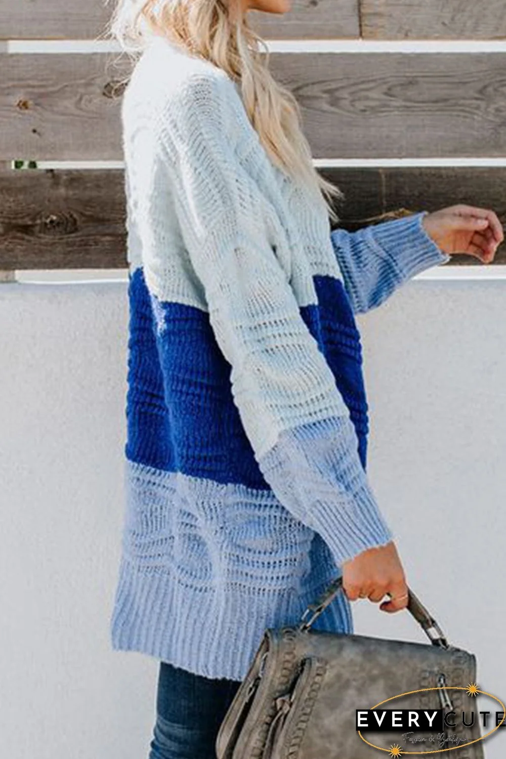 Sky Blue Colorblock Knit Cardigan