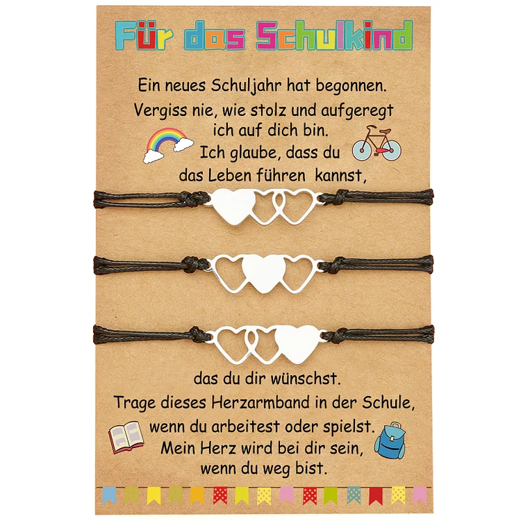 Kettenmachen Herz Armbänder Set mit 3 Ketten- Für das Schulkind-Schulanfang Geschenk mit Nachrichtenkarte