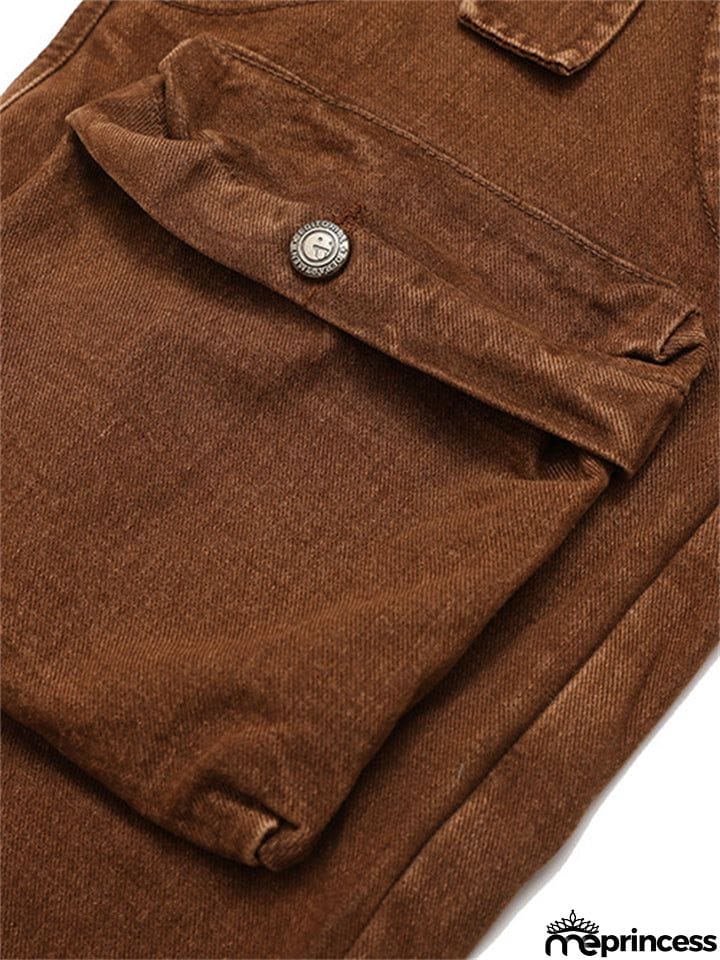 Men's Fashion Hip-Hop Loose Metal Buckle Multi-Pockets Jeans