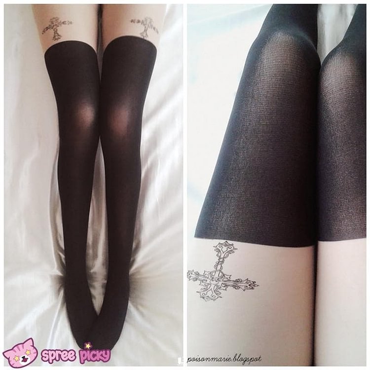 Gothic Cross Fake Over Knee Thigh High Tights SP140914