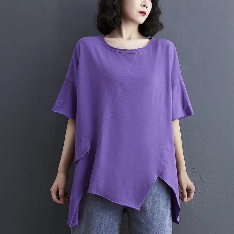 Short Sleeve Shift Plain T-shirt QueenFunky