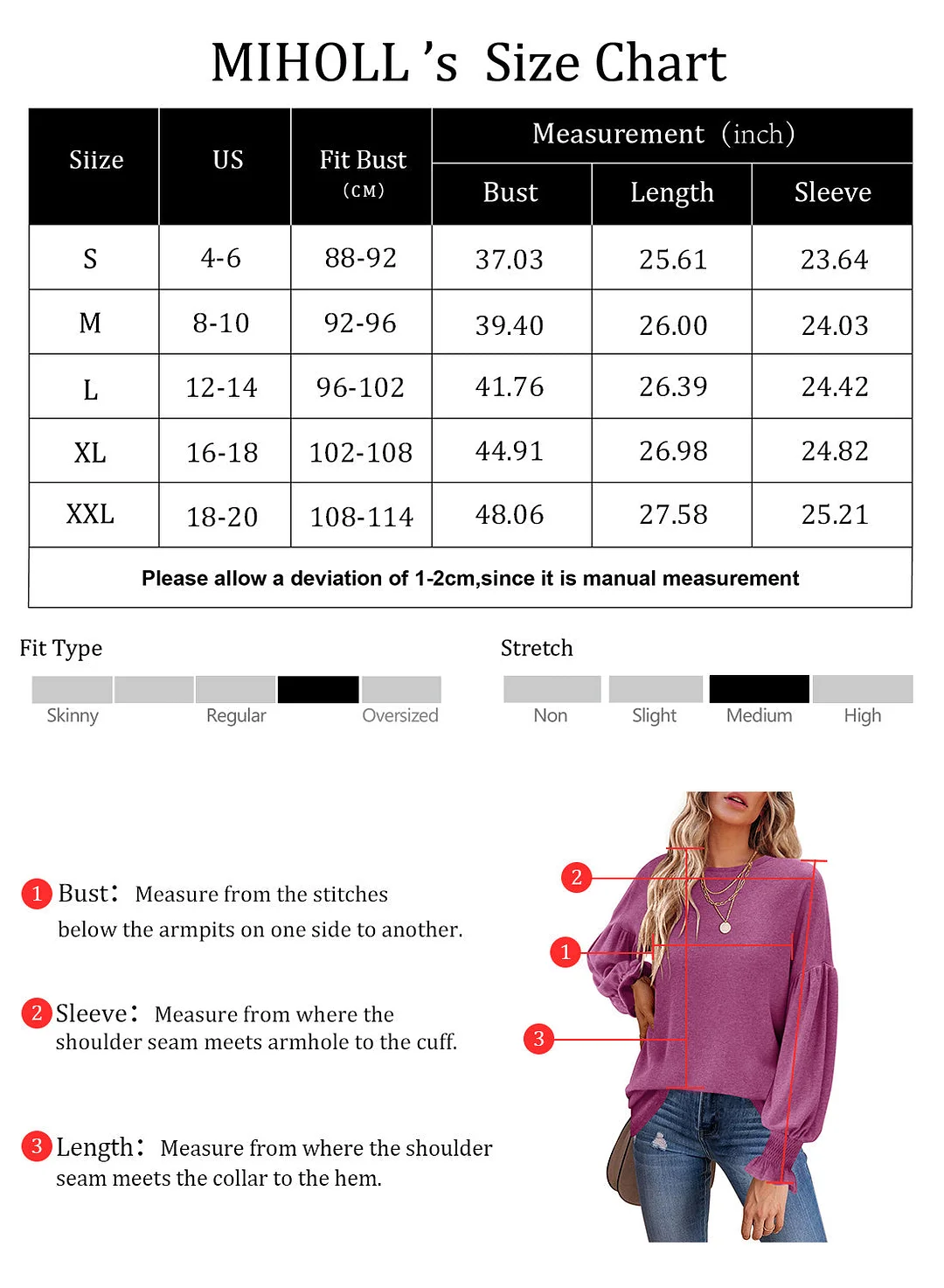 MIHOLL Womens Long Sleeve Top Crew Neck Ruffle Lantern Sleeve Casual Loose Blouse T Shirts