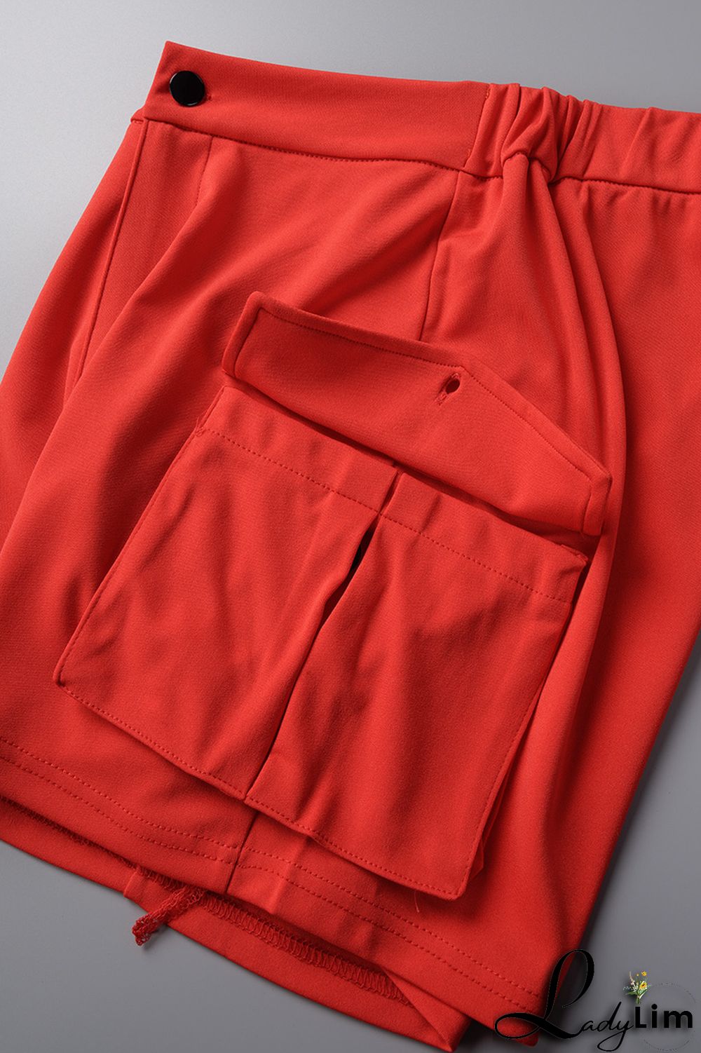 Red Casual Solid Patchwork Turndown Collar Short Sleeve Two Pieces