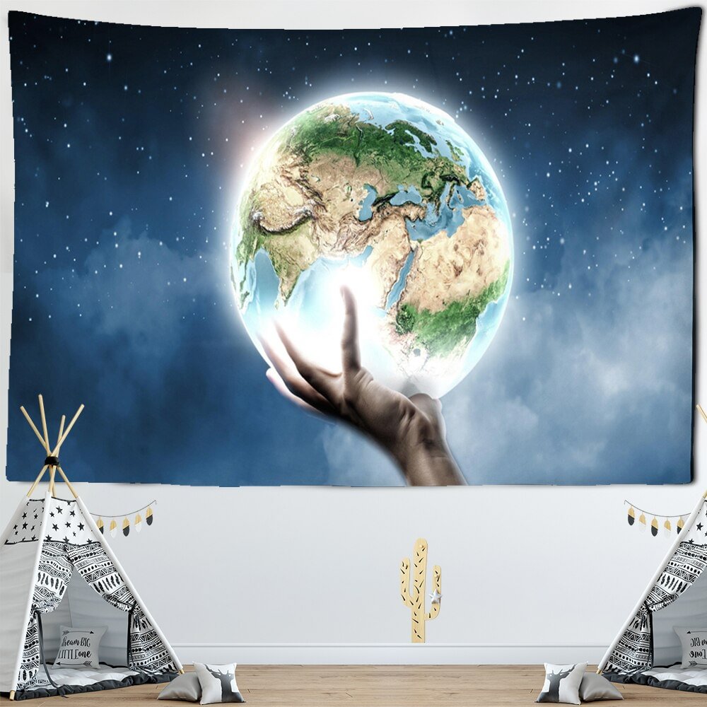 Hold The Earth Tapestry Starry Sky Psychedelic Wall Hanging Carpet Psychedelic Tapiz Witchcraft Wall Cloth Tapestries