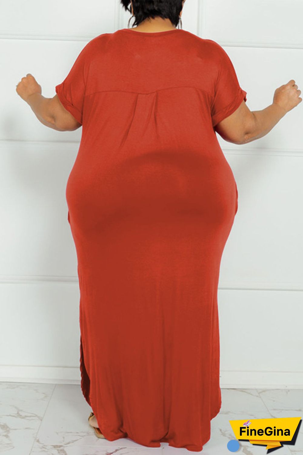 Yellow Casual Solid Patchwork Slit V Neck Straight Plus Size Dresses