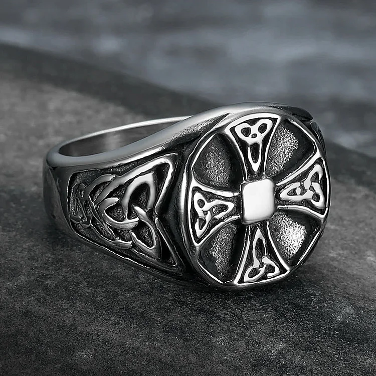 Coutureaura Celtic Knot Cross Stainless Steel Viking Ring