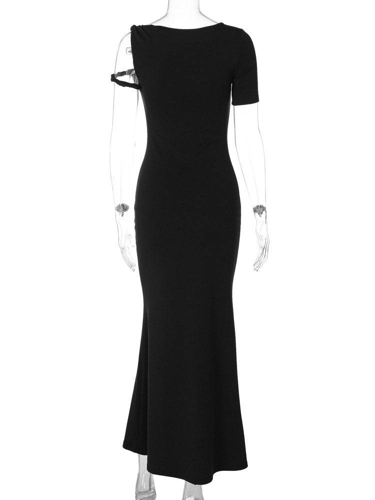 Ootddress Fashion Slim Maxi Dress For Women Diagonal Collar Sleeveless Banquet Long Dress Elegant Solid Color High Waist Summer 2025