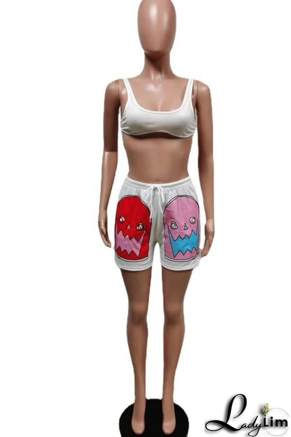 Pink Casual Print Patchwork Spaghetti Strap Sleeveless Two Pieces