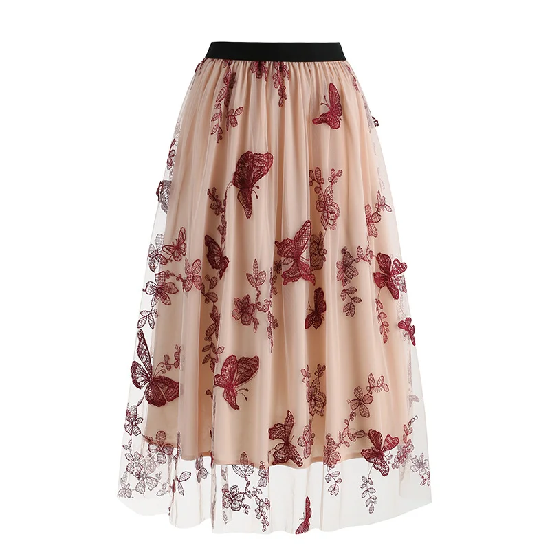 Mesh butterfly embroidered skirt