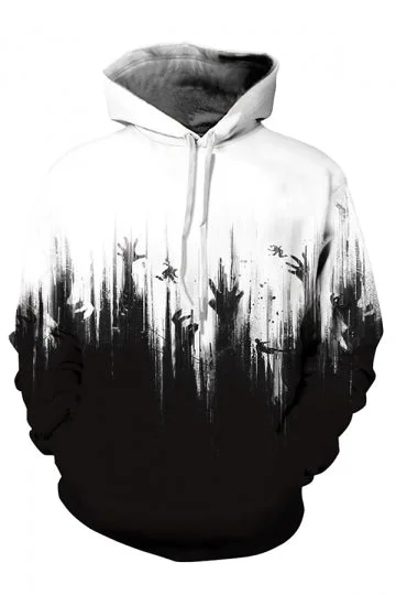 Plus Size Long Sleeve Scary Ghost Hand Print Loose Halloween Hoodie-elleschic