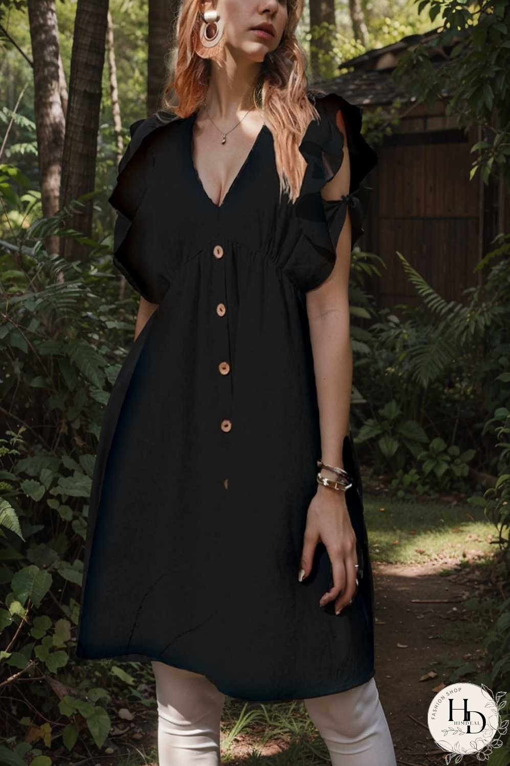 v neck button up all match fashion mini dress