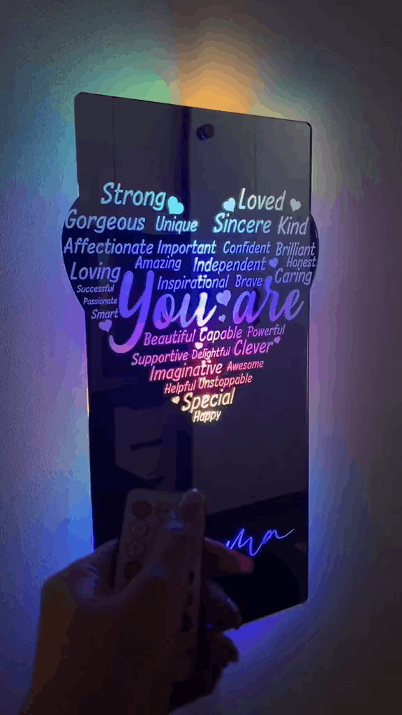 Personalized Heart Affirmation Mirror Light Sign, Customized Name LED Light
