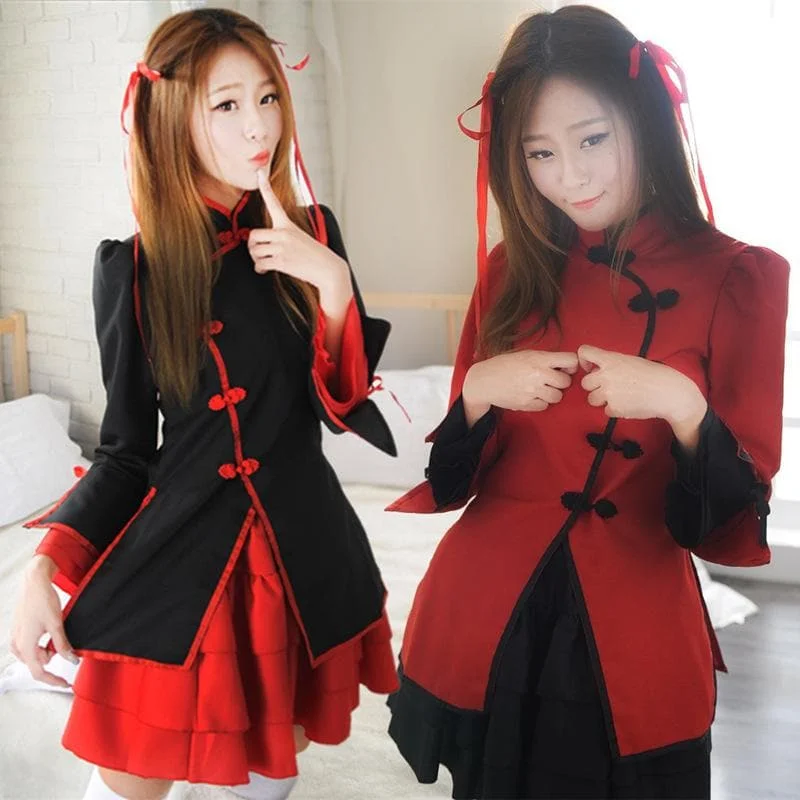 Black/Red Lolita Maid Hanfu Cosplay Dress SP1710549