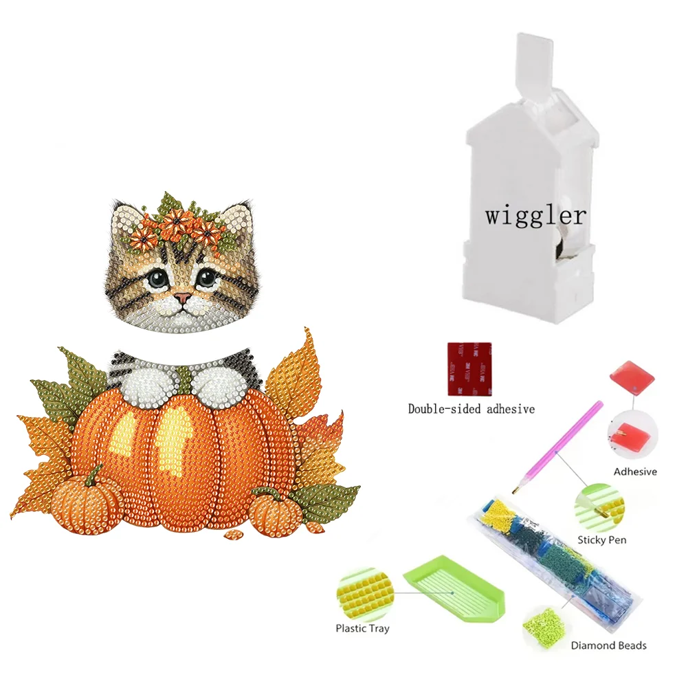 2D Flat Cat DIY Shaking Head Cat Pumpkin Diamond Painting Desktop Decorations
