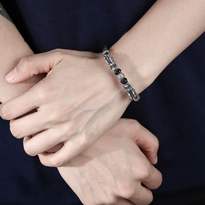 Double Dragon 999 Sterling Silver Luck Handmade Braided Bracelet