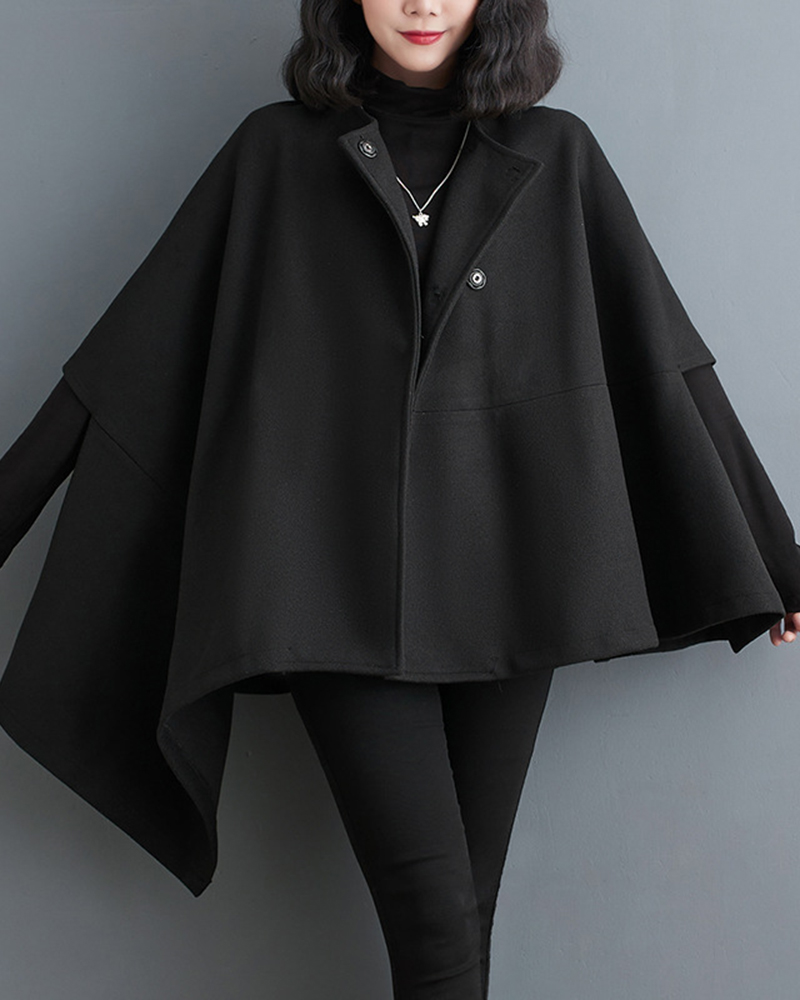 Asymmetric Button Wide Sleeve Cape Style Coat