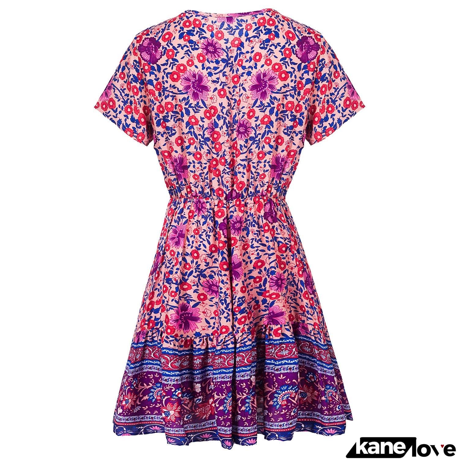 Deep V-Neck Flounce Patchwork Bohemian Skater Dresses