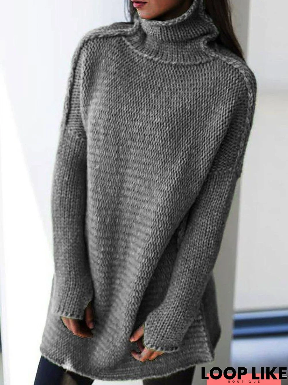 Turtleneck Knitted Plus Size Pullovers Long Sleeve Knitted Sweaters