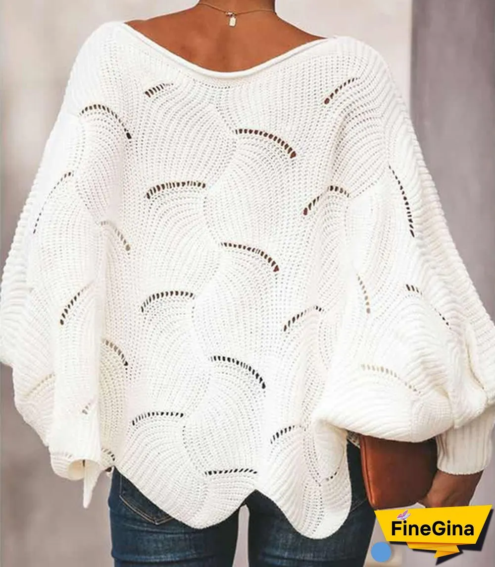 Women Plus Size Fashions Pure Color Hollow Out Bat Sleeve Loose Sweaters Ladies Autumn Winter Pullovers Tops S-5XL