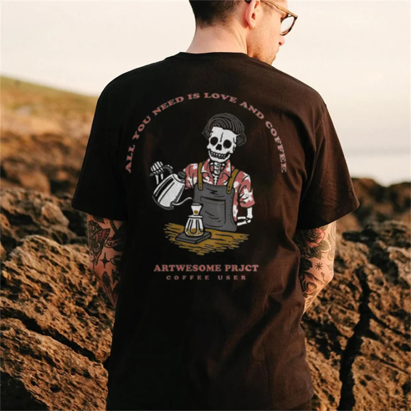 UPRANDY All You Need Is Love And Coffee Skull Printed Men's T-shirt -  UPRANDY