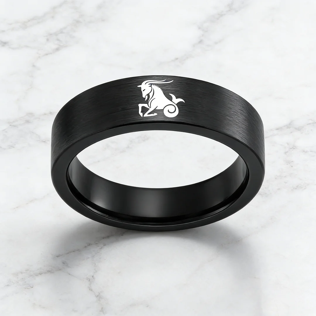 Men Women Black Capricorn Tungsten Carbide Rings Couple Wedding Band Flat Comfort Fit 4MM 6MM 8MM Width